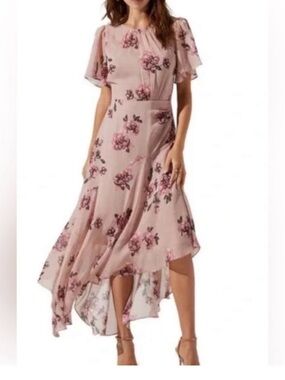 ASTR blush pink floral high low Midi dress